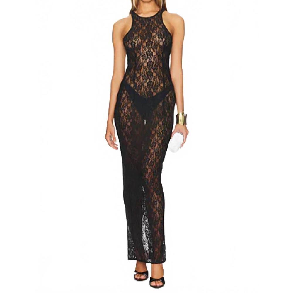 NEW MISCREANTS LONDON tanya lace maxi dress in black